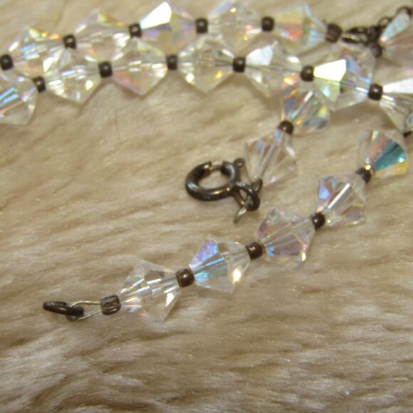 Vintage sterling silver and aurora borealis glass crystal rosary - Picture 8 of 9